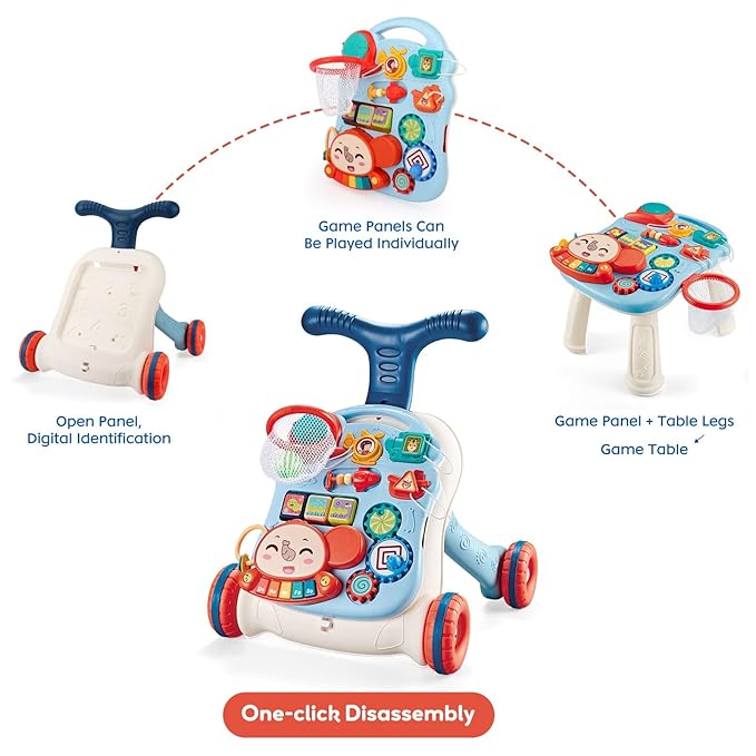 3 in 1 Baby Walker for Boys Girls Sit-to-Stand Learning Walkers Activity Center Table Educational with Removable Play Panel Weight Gain Design Walking Toys Baby Push Walker for Infant Boys Girls