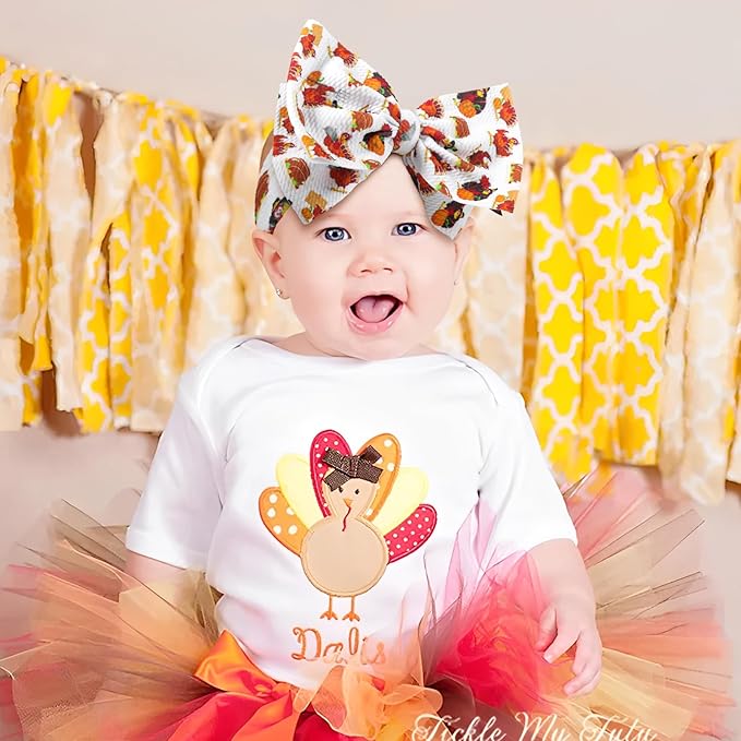 Thanksgiving Fall Baby Girl Bows Turkey Printed Headbands for Baby Girls Handmade Pumpkin Knotted Bows Baby Head Wraps Autumn Holiday Gifts