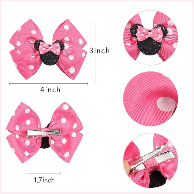 3 Pairs Red White Mouse Ears Hair Bows Clips 4 Inches Hair Bow Cute Mice Ears Toddler Hair Accessories for Women Girls for Birthday Party Favor Halloween Christmas Decoration