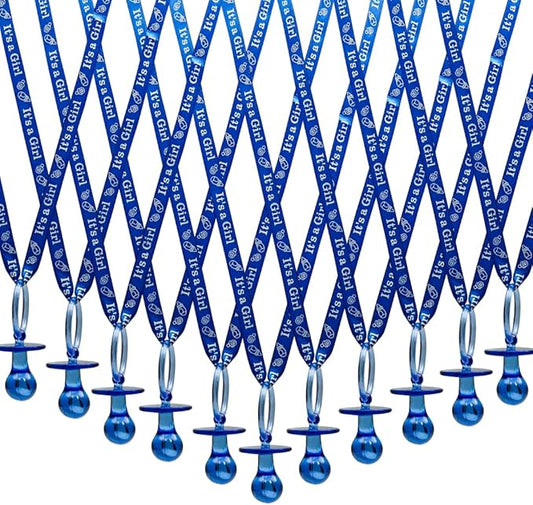 Lassos Boutique 36 Pieces It's a Girl Baby Shower Pacifiers Necklace Acrylic Baby Party Favors Charm Pacifiers Necklace Baby Shower Party Decorations Table Scatter (Royal Blue)