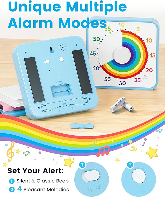 Classroom Timer with 5 Musical Melody Alarms, Large Visual Timer for Teachers, Magnetic & Rainbow Pattern Ideal for Classroom Use & Kids, 8 Inches
