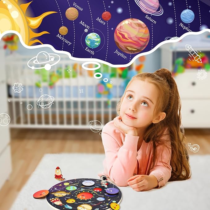 Zeoddler Upgrated Solar System Puzzle, Kids Toys for 3-6, Wooden Space Toys, Planets for Kids Preschool Learning Activities, Gift for Boys, Girls