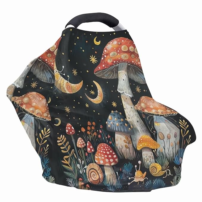 Youngerbaby Mushroom Baby Car Seat Covers Nursing Cover Breastfeeding Soft Infant Carseat Canopy,Stretchy Breathable Cover for Stroller High Chair Shopping Cart Canopies