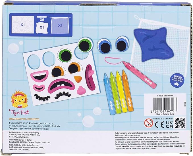 Tiger Tribe Bath Faces Toy for Toddlers - Creative Bathtime Fun with Foam Features and Crayons - Develop Fine Motor Skills and Imaginative Play