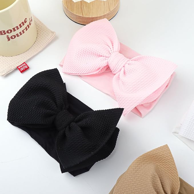YanJie 6'' 4Pcs Baby Girl Headbands Hair Bows for Newborn Handmade Headbands with Bow Head Wraps for Infant Baby Toddler Girls Black White Pink