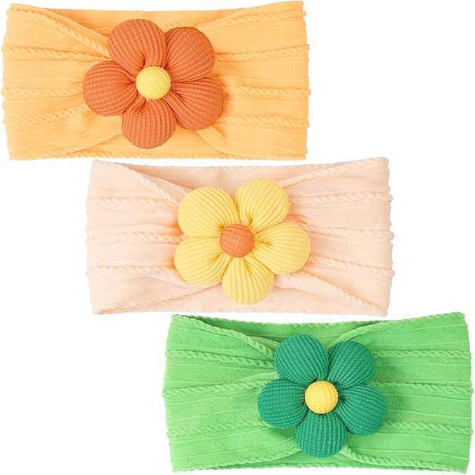 CÉLLOT Baby Girl Headband and Socks, Non-Slip Floral Socks and Soft Floral Nylon Hairbands for Babies Infants and Toddlers (Salmon+Yellow+Green)