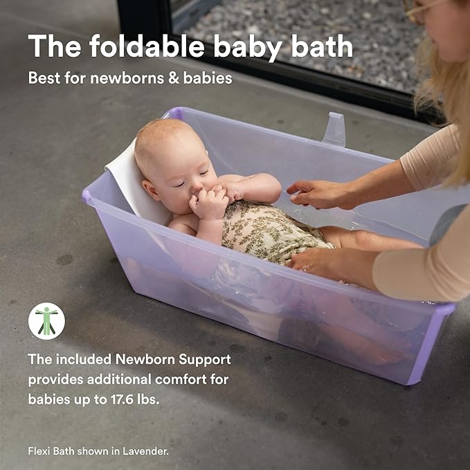 Stokke Flexi Bath Portable Baby Bathtub Bundle with Heat-Sensitive Plug and Newborn Baby Bath Support, White Grey