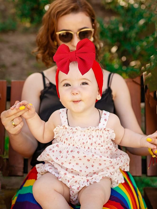 Hjiaruiky 3PCS Baby Girl Bows Baby Headbands Newborn Bow Big Stretchy Nylon Headbands for Baby Girls Hair Bows Hair Accessories for Infant White Pink Red