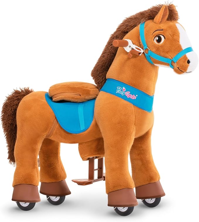 PonyCycle Ride on Toy Riding Horse Ride-on Horse for Toddler Riding Pony Toy (with Brake/ 30" Height/Size 3) Plush Animal Mechanical Pony Rider with Wheels Spirit Toys Birthday Surprise Brown E337