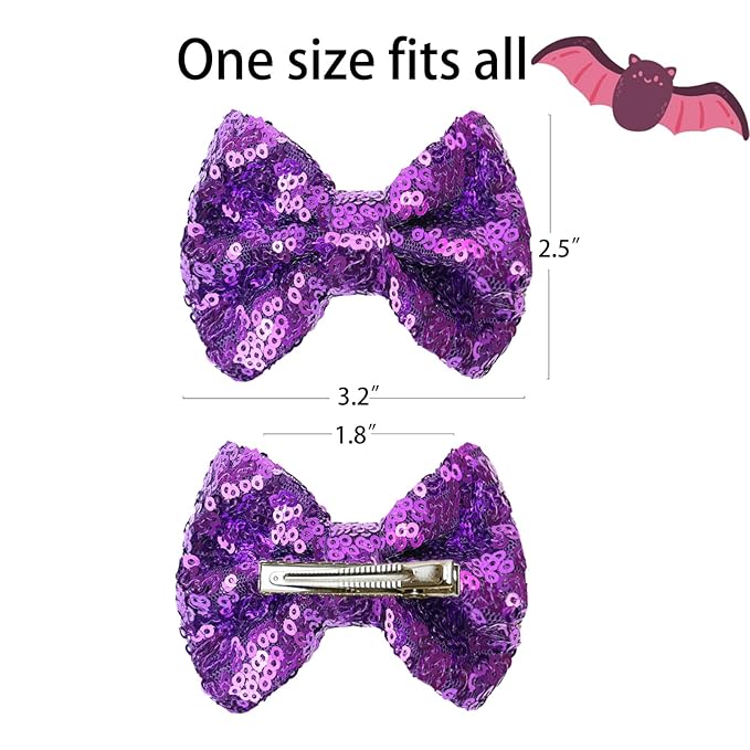 Halloween Hair Bows Clips Orange Sequins Alligator Hair Clips Bows for Girls Purple Glitter Barrettes Little Bow Hairpins Toddler Teens Sparkly Hair Accessories for Kids Teens Gift