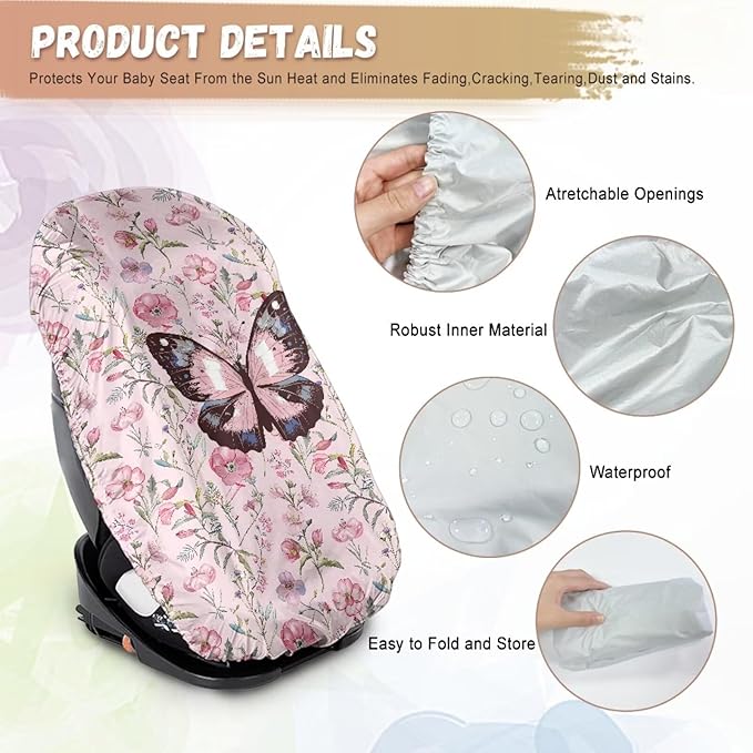 XYZCANDO Butterfly Car Seat Covers for Babies Boy Elegant Cooling Car Seat Cover Baby Dustproof Baby Car Seat Shade Cover Portable Car Seat Sun Cover for Baby Car Accessories Gift for Her