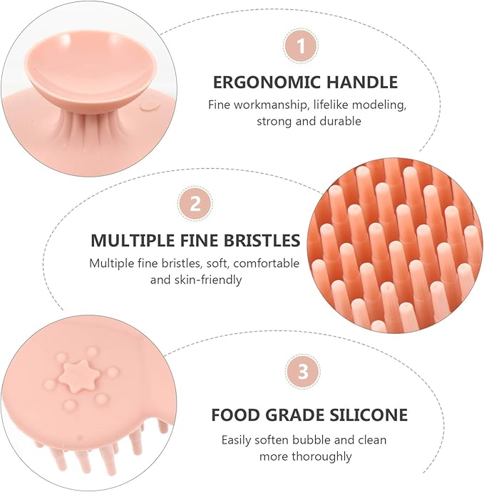 Bath Silicone Brush Scalp Massager Shampoo Brush Comb for Kids Pink