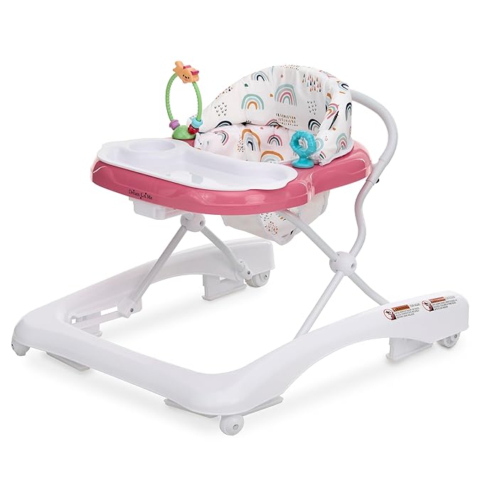 Dream On Me Mia Foldable Baby Walker in Pink, Foldable Walker with Adjustable Heights, Removable, Machine Washable High-Back Padded Seat, Suitable for 6-12 Months