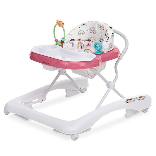 Dream On Me Mia Foldable Baby Walker in Pink, Foldable Walker with Adjustable Heights, Removable, Machine Washable High-Back Padded Seat, Suitable for 6-12 Months