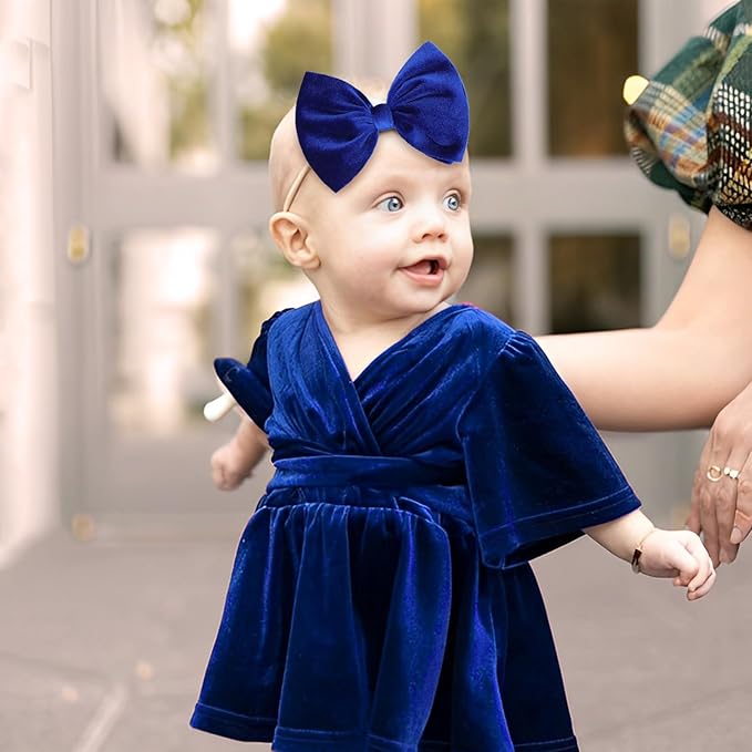 YanJie Velvet Baby Girl Bows Nylon Headbands Soft Newborn Bows Handmade Baby Headbands Hairbands Hair Accessories for Infants Toddlers Child