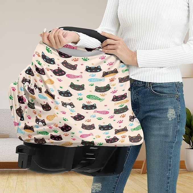 AFPANQZ Cats Design Car Seat Covers for Babies Stretchy Lightweight Soft Nursing Cover Breastfeeding Shield Carseat High Chairs Gender Neutral Shopping Carts Infant Baby Beanie and Bags