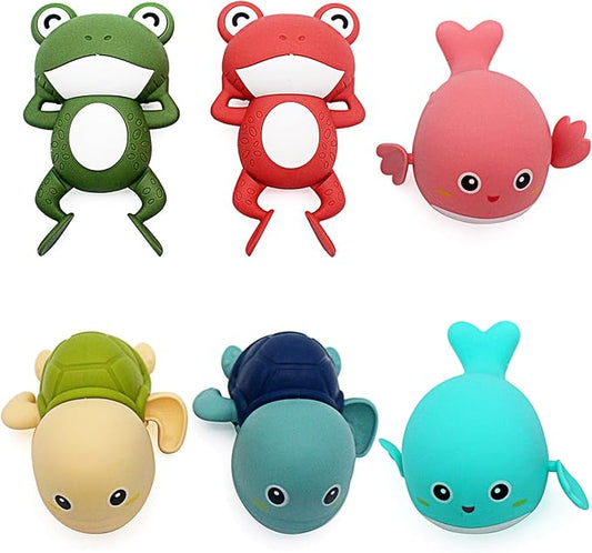 Tipmant Cute Baby Toddler Bath Toy Wind Up Animals 2 Turtles, 2 Frog, 2 Whales for Bathtub, Water Tank, Swimming Pool 1-3 Year Old Kids Gifts - 6 Pack