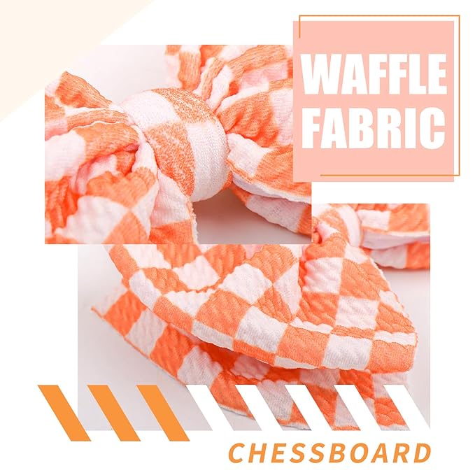 YanJie 3PCS 4.5’’ Checkered Bows for Baby Girls Headbands Orange Headband Beige Hair Accessories for Girls Newborn Girl Clothes Baby Girl Outfits