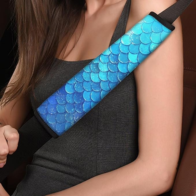 Car Seat Belt Cover Pad,Soft Comfortable Shoulder Seatbelt Pads Cushions for Adults and Children 2 PCS Blue Scales Print