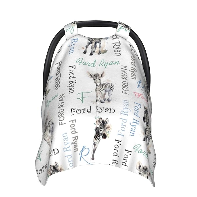 Personalized Baby Car Seat Cover Winter Custom Minky Carseat Cover Boy Girls with Name Zebra Carseat Canopy Customized Car Seat Canopy Infant Carrier Covers Nursing Cover Toddler Blanket