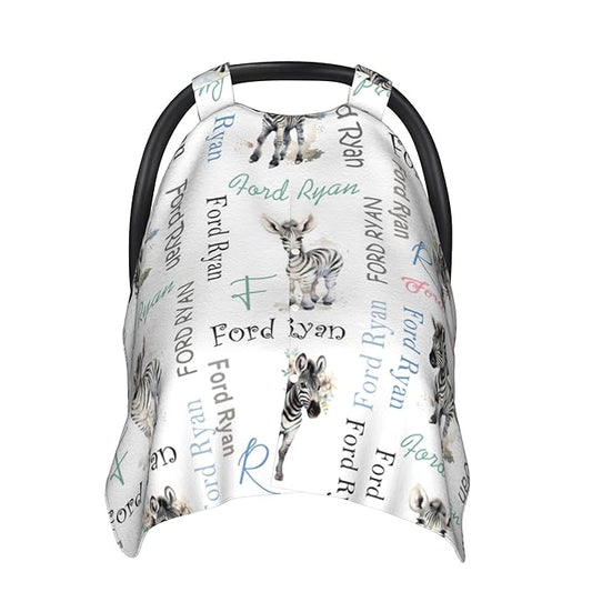 Personalized Baby Car Seat Cover Winter Custom Minky Carseat Cover Boy Girls with Name Zebra Carseat Canopy Customized Car Seat Canopy Infant Carrier Covers Nursing Cover Toddler Blanket