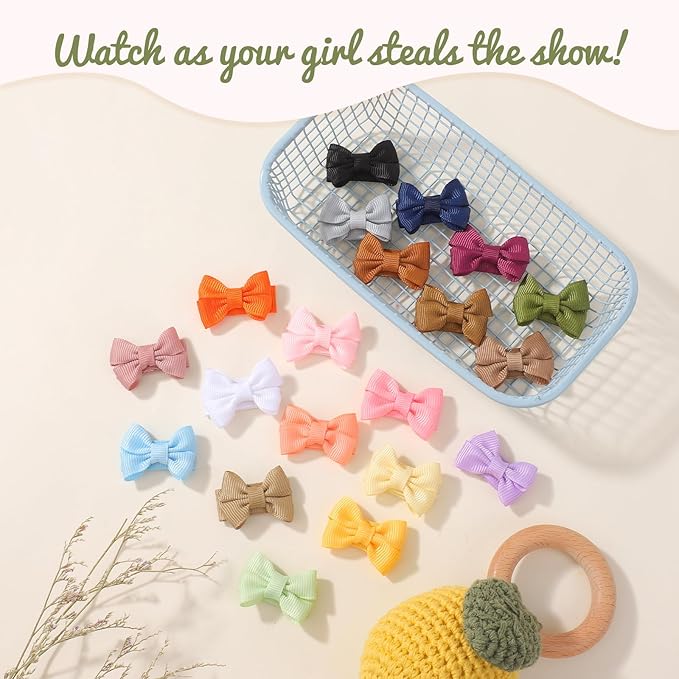 YHXX YLEN 1.4" Baby Hair Clips, Mini Bow Snap Clips 40 PCS - 20 Colors in Pairs | Non-Slip Snap Design | Gentle on Fine Hair | Grosgrain Ribbon Bows for Baby & Toddlers