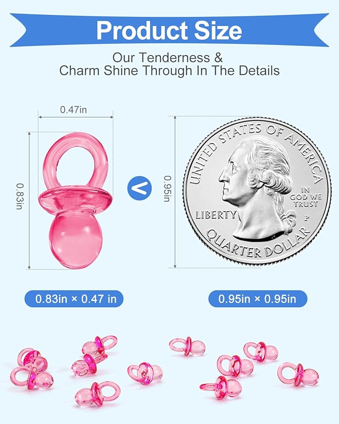 200PCS Mini Acrylic Pacifiers for Baby Shower Games, 0.83 Inch Clear Pink Pacifiers Bulk, Chupones para Gender Reveal Party Favors, Decorations & Craft Supplies