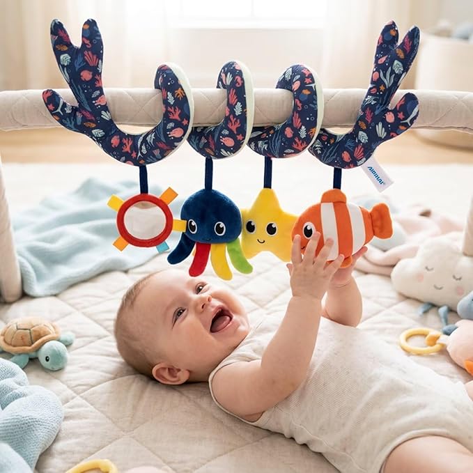 Multi-Use Baby Spiral Activity Toy – Spiral carseat Toy for Car Seat, Stroller,Play Gym, Keeps Baby Quiet, Easy Travel Solution