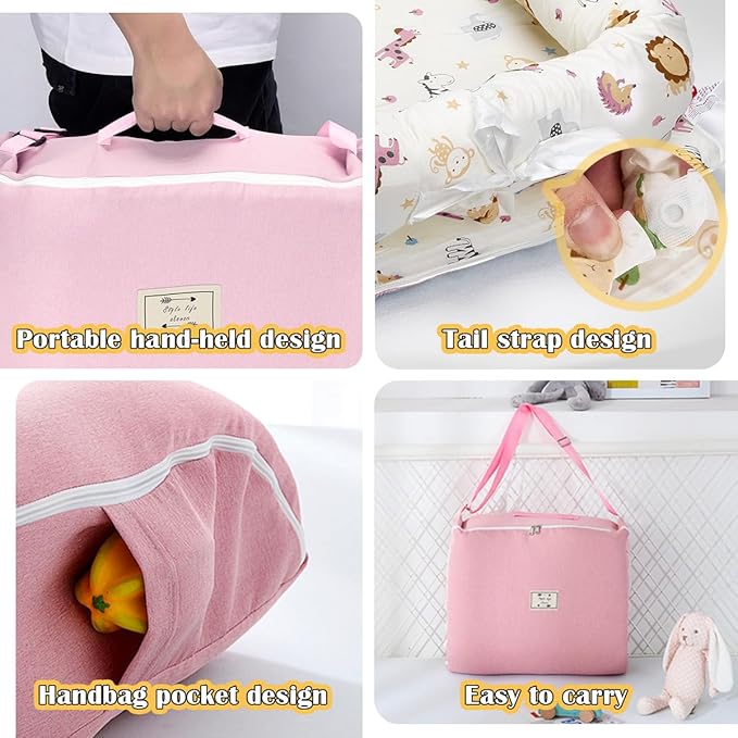 Baby Lounger for Newborn, Portable Infant Lounger for 0-24 Months Newborn, Home Travel Dual-Purpose Baby Nest (Animal World Pink)