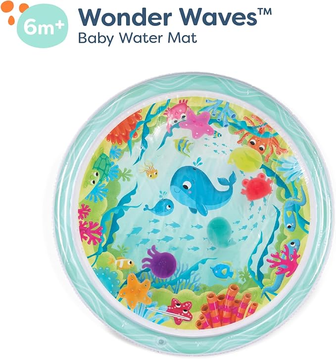 B. toys – Baby Inflatable Tummy Time Mat 6 Removable Sea Animals Water Activity Mat for Babies Easy to Clean – 6+ Months Wonder Waves