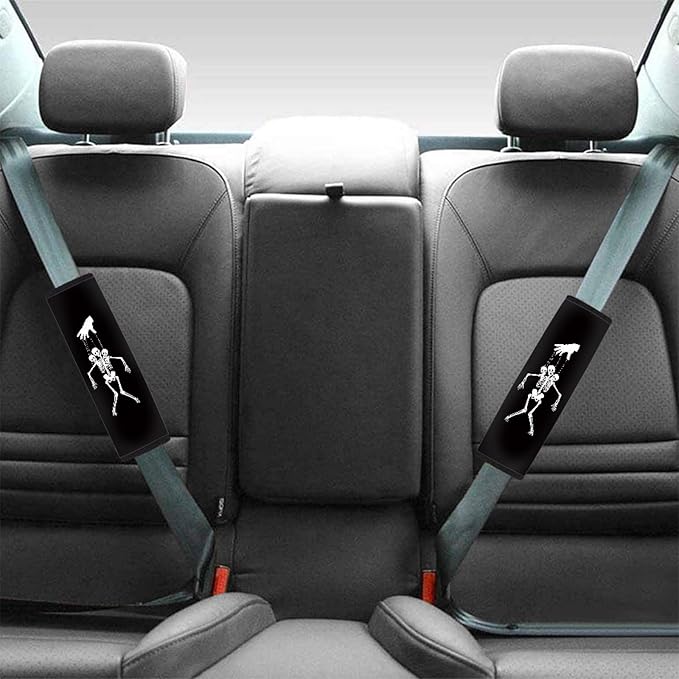 AFPANQZ 2-Pack Fanky Skeleton Car Seat Belt Pads Covers Harness Shoulder Straps Pad Cushion Safety Seatbelt Pillow Cover for Adults Comfortable Driving Adjustable Universal Fit Punk Skull Halloween