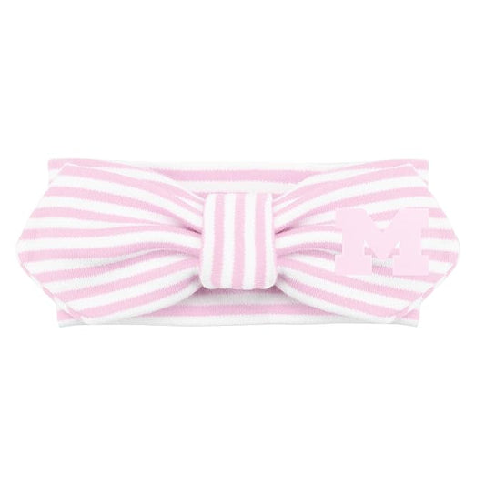 Creative Knitwear Michigan Wolverines Infant Girls Pink/White Striped Hair Knot Headband Embroidered Logo - Size Newborn - 4T