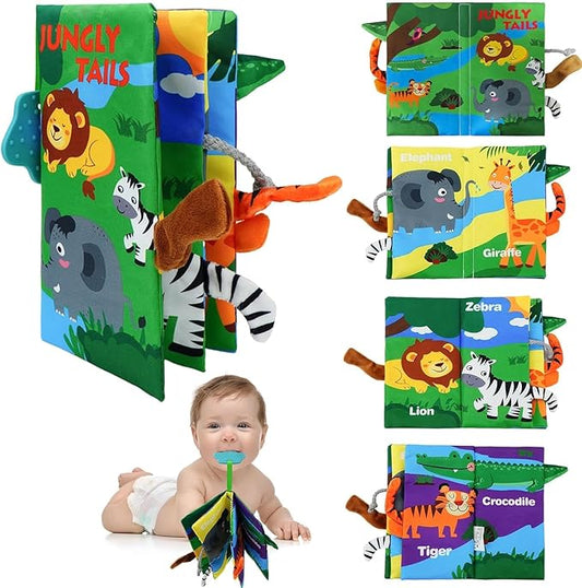 Baby Cloth Book Toys with Tails, Stroller Soft Toys for Infant Baby 0-18 Months (Forest Animals)