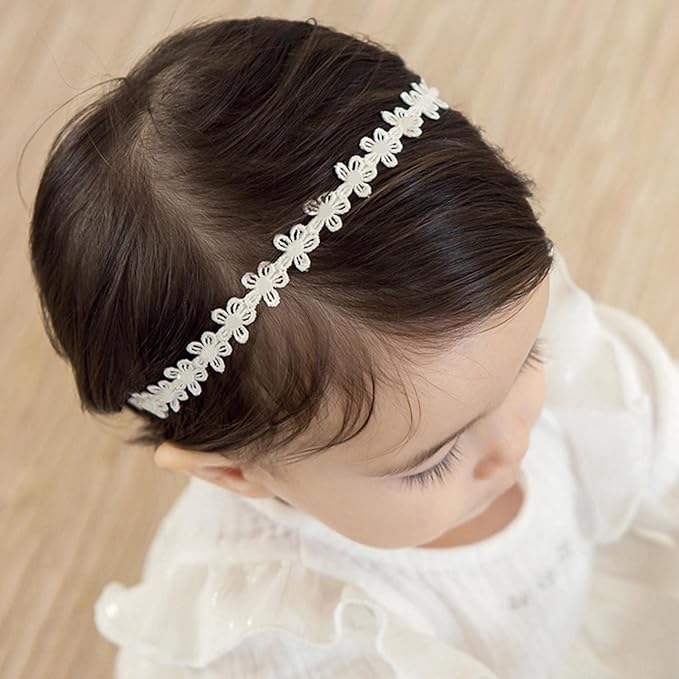 Baby Girls Flower Crown Headband Lace Handmade Floral Headbands Soft Elastic Band Daisy Hairband Newborn Infant Toddler Kids for Christening Baptism Birthday Party (Small White Daisy)