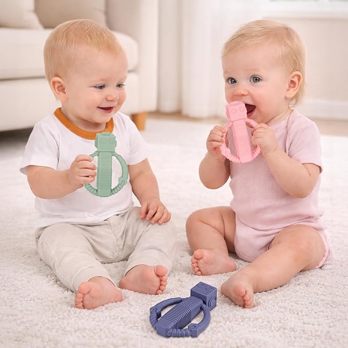 Baby Teether Toys, Silicone Teething Toys with Rattle for 3 Months +, Rattle Toy for Babies Boys & Girls, Relief Teething Pain, Smoothe Babies Gums (Color 1)