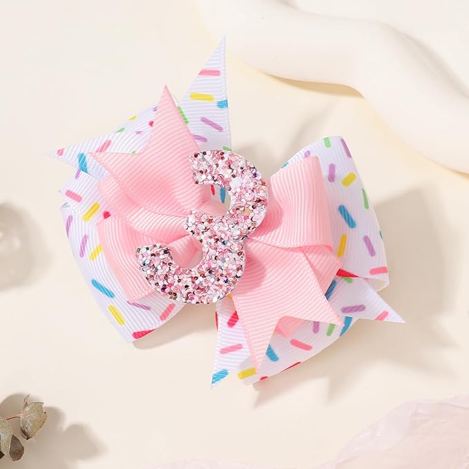 Birthday Hair Bow Hair Clips for Girls 1 2 3 4 5 6 Years, Baby Girl Accessories Bow Birthday Decorations, Pink Baby Girls Ice Cream Hair Bows Clips for 3th