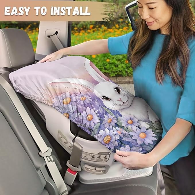 XYZCANDO Rabbit Print Car Seat Protector for Child Car Seat Cute Infant Car Seat Cover Dustproof Car Seat Sun Protection for UV Rays Protective Baby Car Seat Shade Cover Gift for Birthday