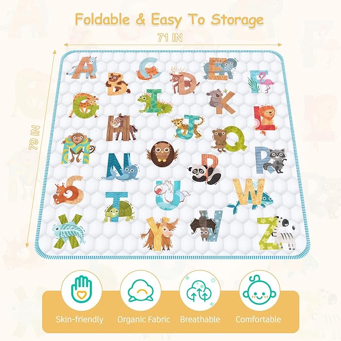 Baby Play Mat for Floor,Premium Foam Baby Play Mat 79" X 71",Thick One-Piece Crawling, Odorless Floor Mat,Non-Slip Cushioned Baby Playmat for Infants,Babies,Toddlers.Foldable and Washable Baby Plaype