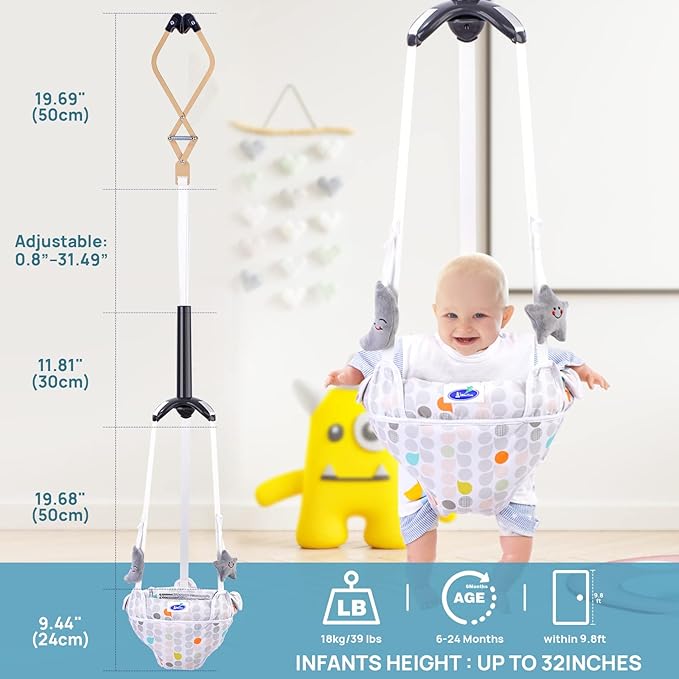 Baby Doorway Jumper, Baby Jumper for Indoor/Outdoor Play, Doorway Jumper for Baby with Adjustable Strap, Easy to Assemble & Store (Ideal Gift for 6-24 Months)