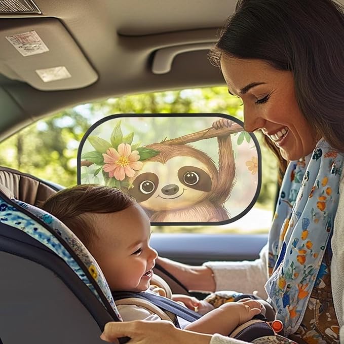 Bulopur Cute Sloth Window Shades 2 Pack Back Window Sun Shades for Car Sun Protection and Sun Shade Blocker Cute Design Glare Shield Protection Fit for Most Cars, Vehicles, SUVs