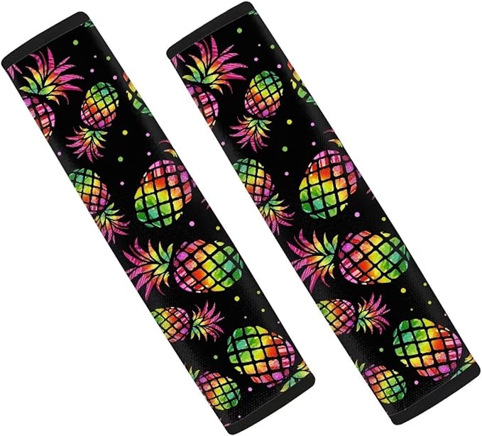 Biyejit Colorful Pneapples Car Seat Belt Covers Set of 2, Car Accessories Protector Soft Seatbelt Strap Shoulder Pad for Bags Backpacks