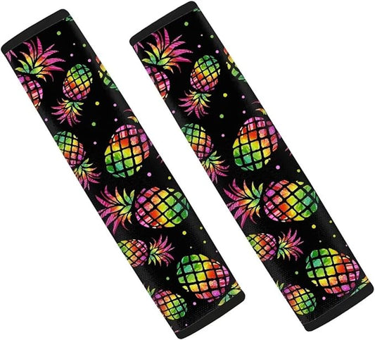 Biyejit Colorful Pneapples Car Seat Belt Covers Set of 2, Car Accessories Protector Soft Seatbelt Strap Shoulder Pad for Bags Backpacks
