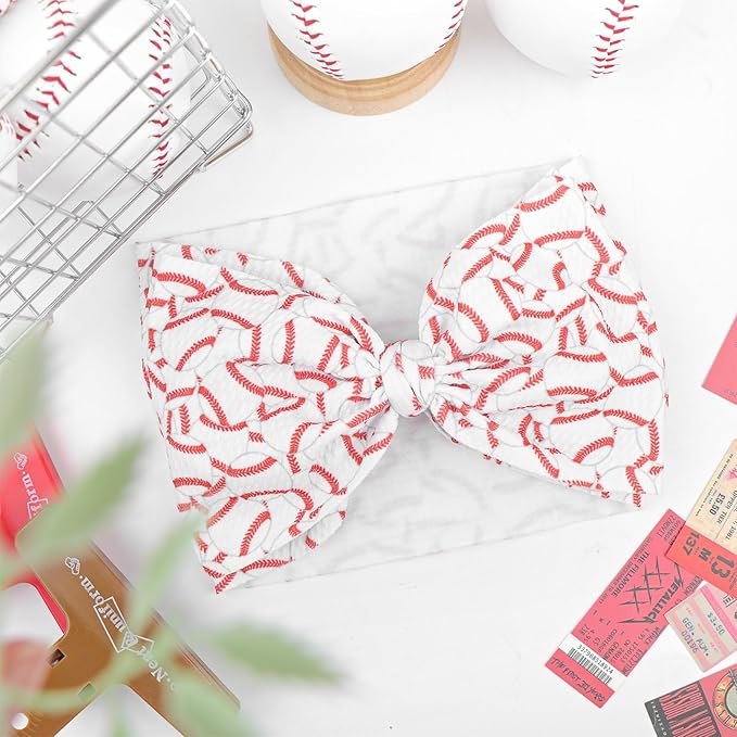 Baseball Hair Bow for Baby Girls Toddler Newborn Infant Headbands Softball Hair Accessories White Bows for Baseball Baby Outfits