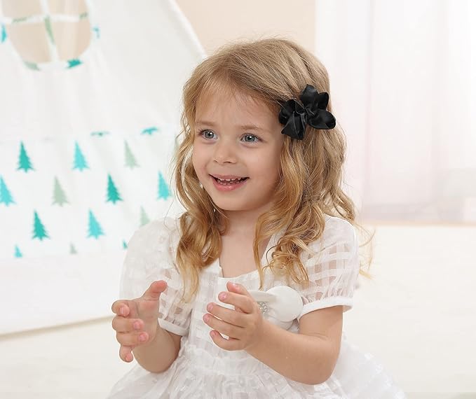 3 Inch Satin Bow for Little Girls - 2 Pcs (Black)