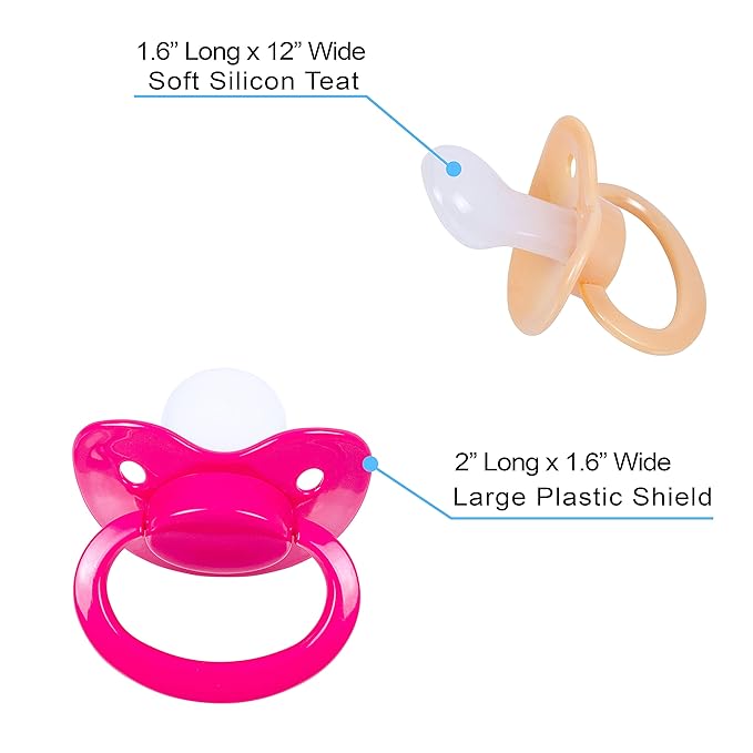 J&Or The Classic Original Adult Sized Pacifier Dummy - Three Color Pack - Hot Pink | Flamingo Pink | Caramel Yellow