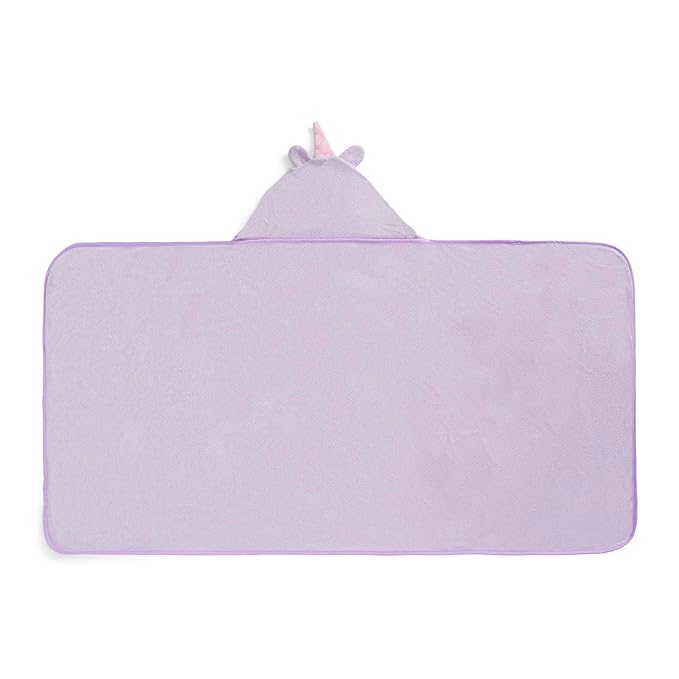 Delta Children Kids Hooded Bath Towel with Pockets - Super Soft and Absorbent- Great Gift for Boys and Girls, Light Purple Unicorn