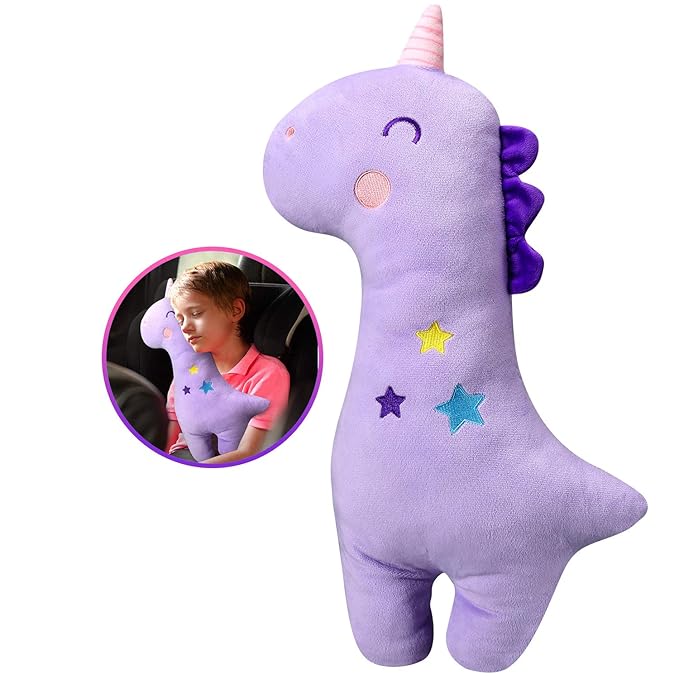 Farochy Unicorn Seat Belt Pillow Kids Unicorn Seat Belt Cover, Car Pillow for Kids, Vehicle Shoulder Pads, Seatbelt Strap Pillows Children, Animal Travel Pillow (Purple)