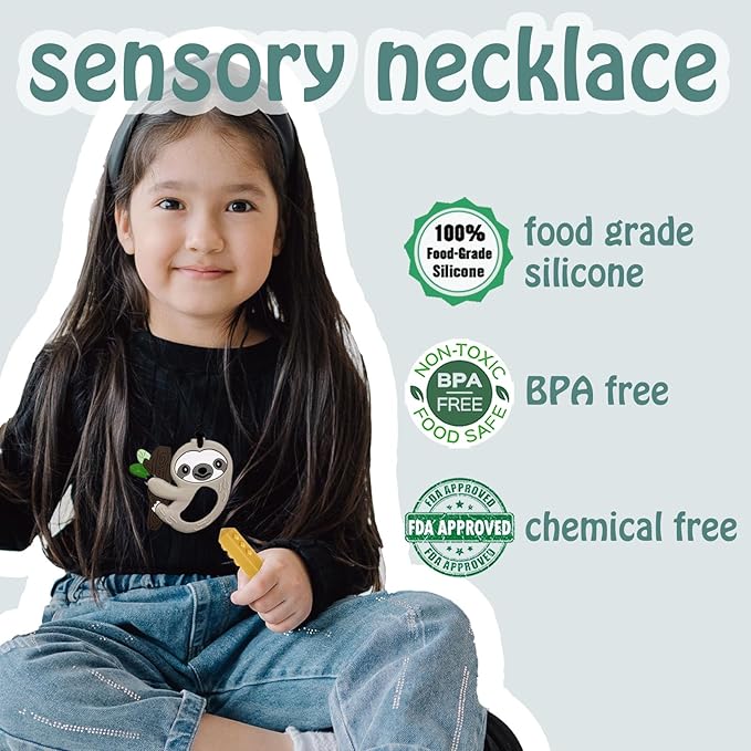 Chew Necklaces for Sensory Kids 6 PCS, Chewy Necklaces Sensory Toys for Boys Girls Children with Autism, ADHD, Anxiety, Oral Motor Stimulation, Silicone Teething Necklace BPA Free