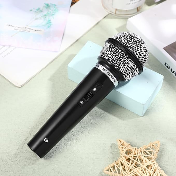 Toddmomy Realistic Kids Microphone Prop, 1:1 Scale Fake Microphone Toy for Pretend Play, Durable Plastic Fake Mic for Costume Party, Stage Performance, News Reporter Roleplay and Singing, Black