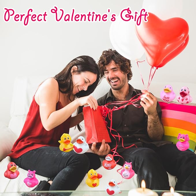 24Pcs Valentines Ducks,Valentine’s Day Heart Rubber Ducks for Kids,2 Inch Assorted Duckies in Bulk for Valentine Party Favors Supplies Decoration,Classroom Exchange Prizes